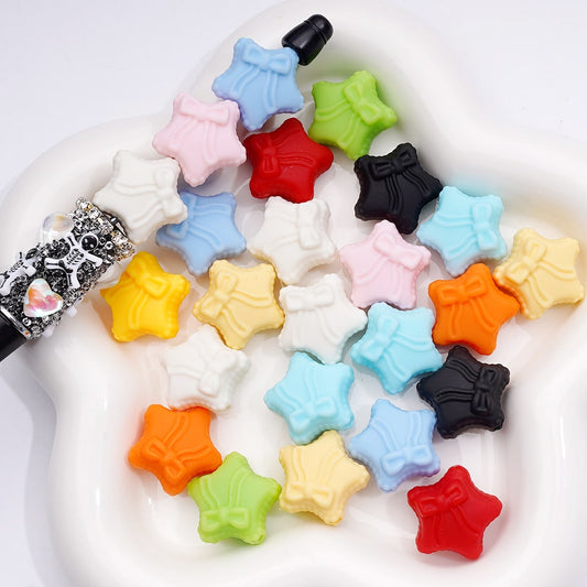 Acrylic Beads Rubber Coating Five-Pointed Star with Bowknots, Multi-Color, 20MM (Single Color is available for 200pcs(Whole Bag))