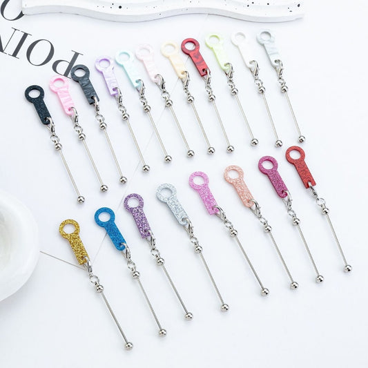 DIY Beadable Silver Metal Bar for Keychain with Carabiner Hook Plastic Long Ring Hoop on Cup's Straw, 120MM