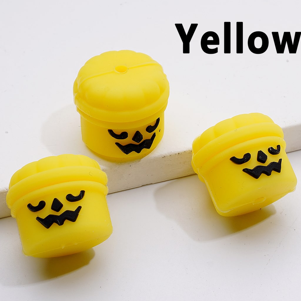 3D Ghost Face Cylindrical Pumpkin Bucket Halloween Silicone Focal Beads