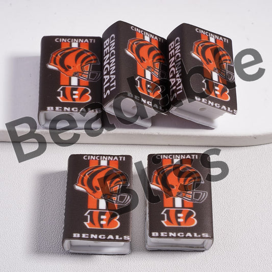 Silicone Focal Beads 3D Cincinnati Mini Book Orange & White Vertical Stripes Football Helmet