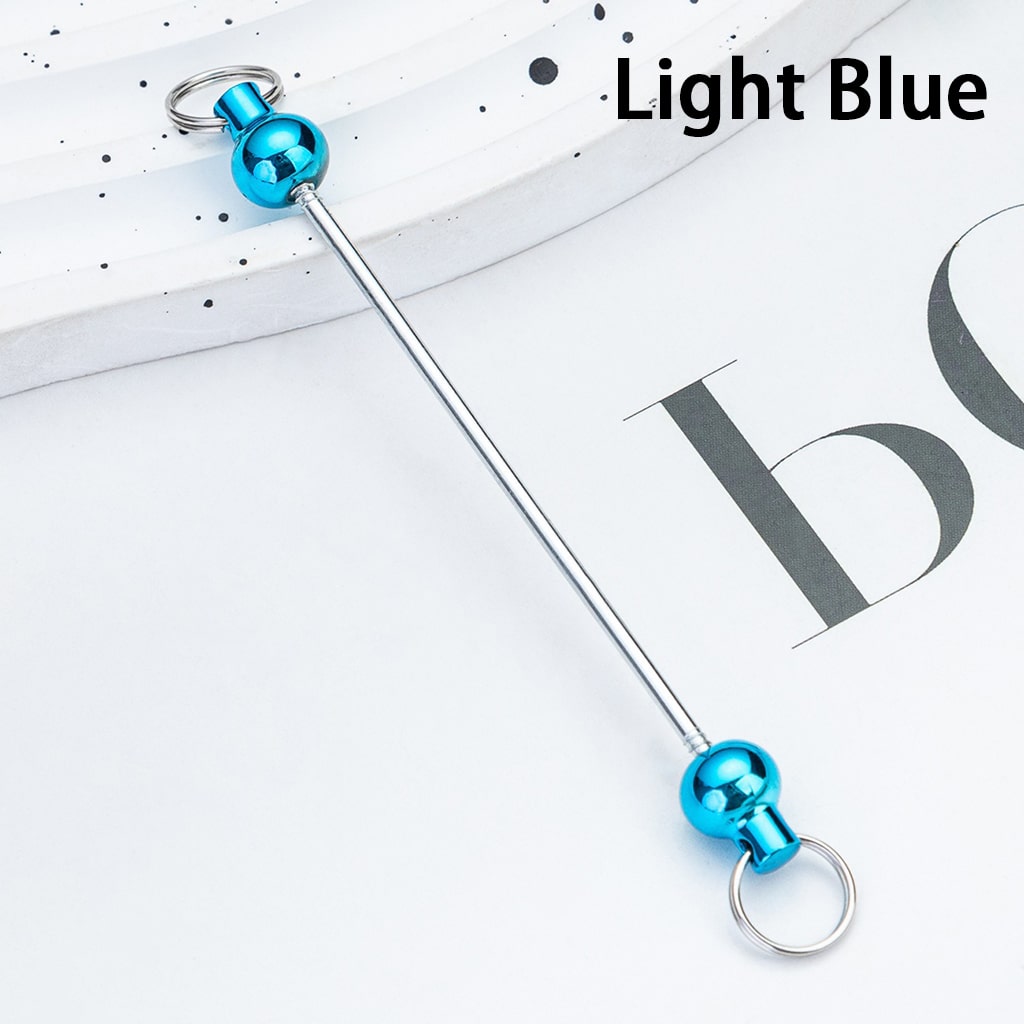 DIY Plastic Beadable Keychain Bars with Round Balls for Keychain Accessories in Metallic Colors, 10 CM