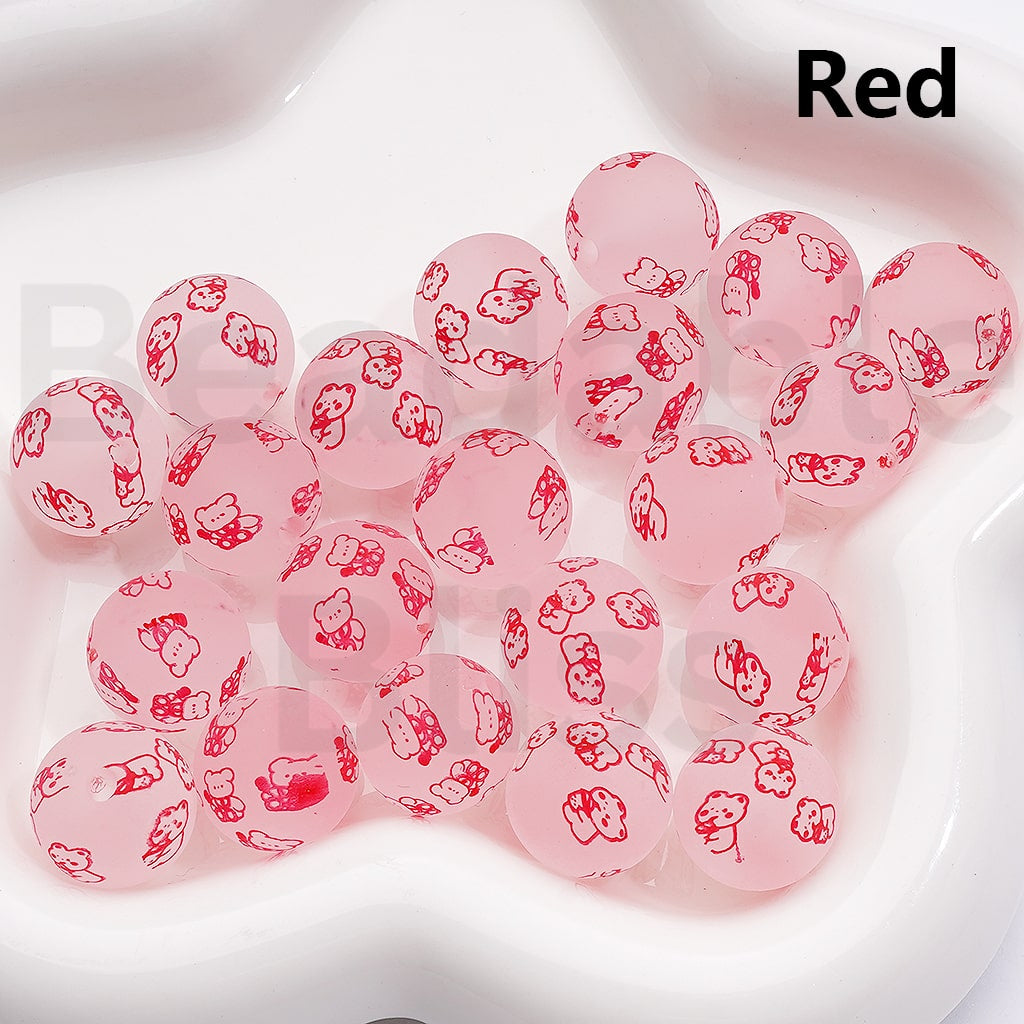 Frosted Multi-Color Sanri Hello Kitt Pochacc Prints Round Acrylic Beads, 16MM (Single Color Is available for 200pcs(Whole Bag))