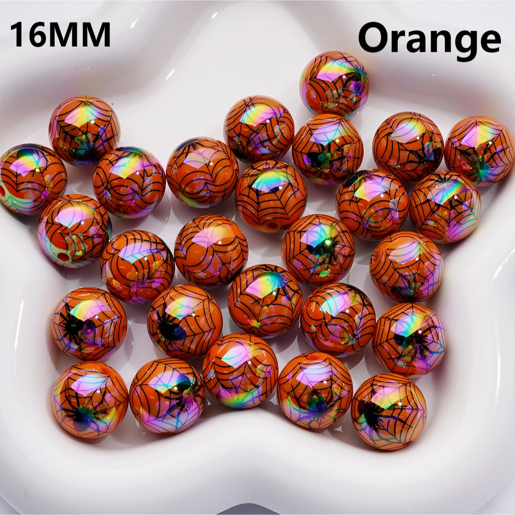 UV Coating Halloween Spider Web Round Acrylic Beads,16MM (Single Color is available for 200pcs(Whole Bag))