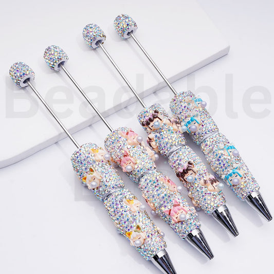 Cute Girl Po Mar White Pearls AB Rhinestones Clay Pens