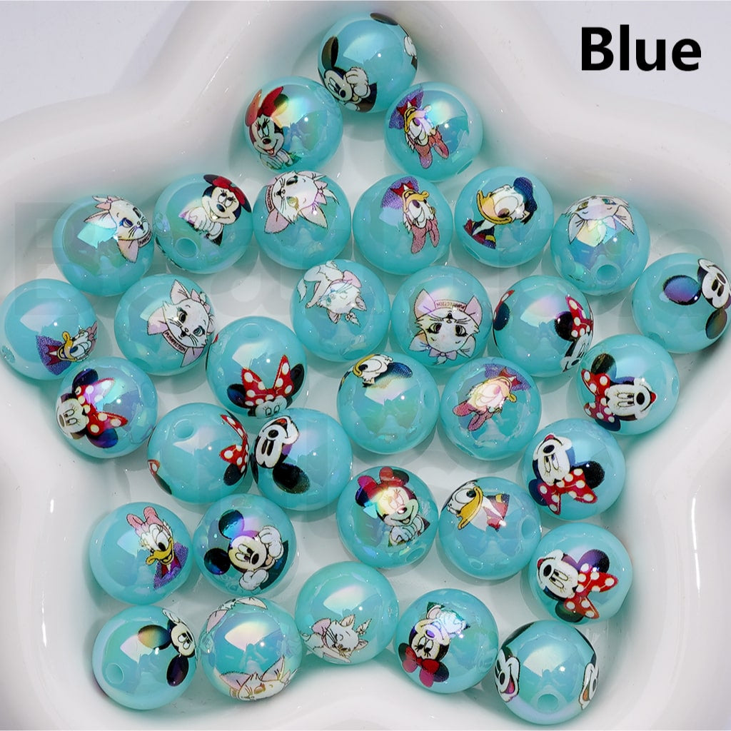UV Coating Cute Disne Cartoon Micke Minni Mouse Donal Dais Duck Mari Cat Round Acrylic Beads in Jelly Color, 16MM (Single Color is available for 200pcs(Whole bag))
