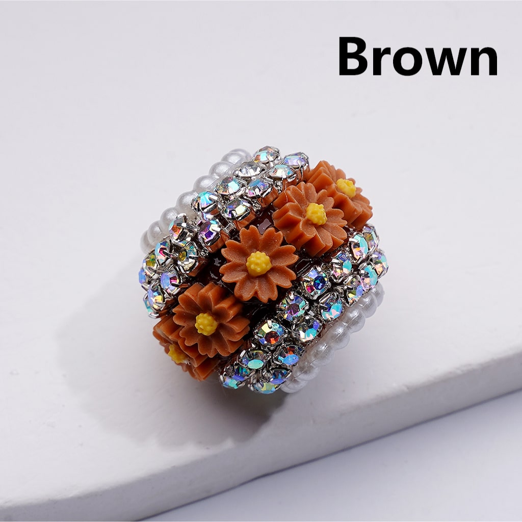 Mini Daisy Flower AB Rhinestones Chains White Pearls Loop Acrylic Beads, Around 20*18MM