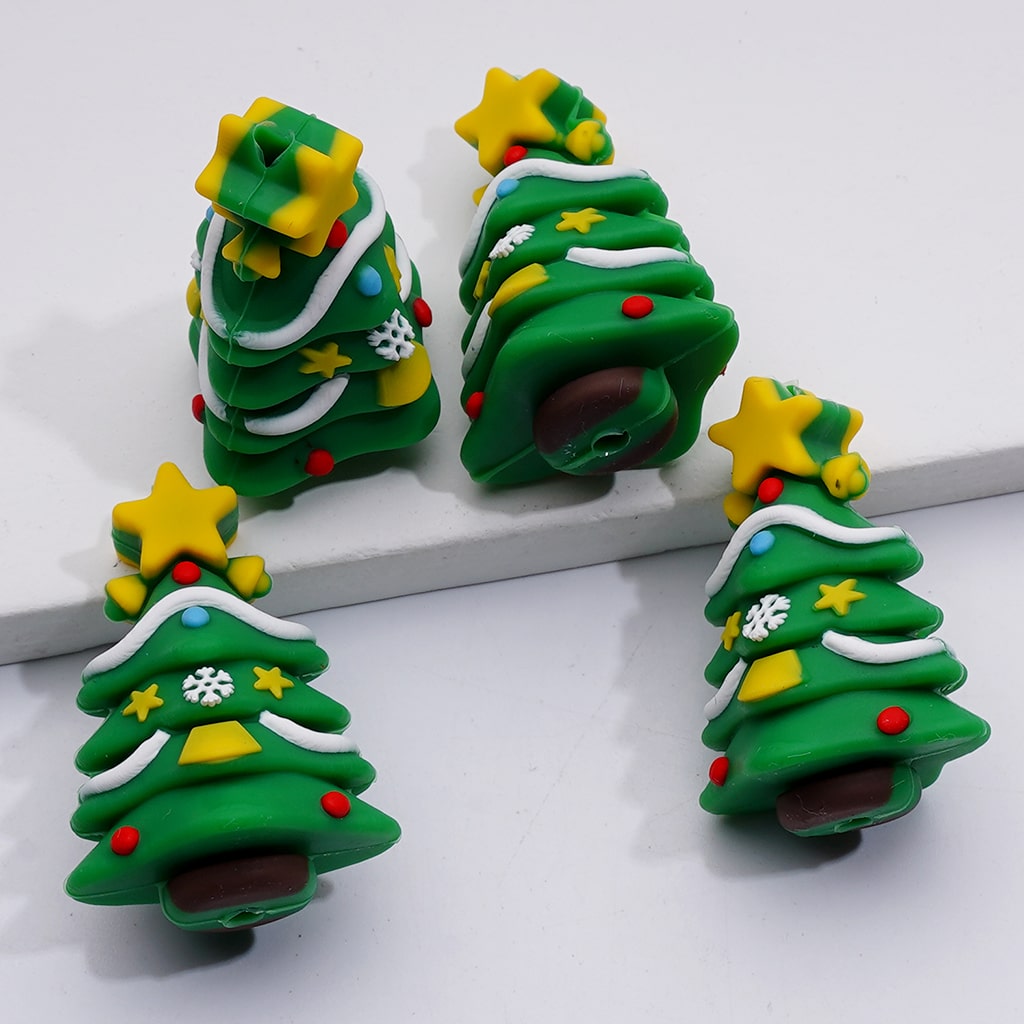 3D Christmas Series Cute Penguin Gingerbread Father Christmas's Head Tree Snowman Silicone Focal Beads