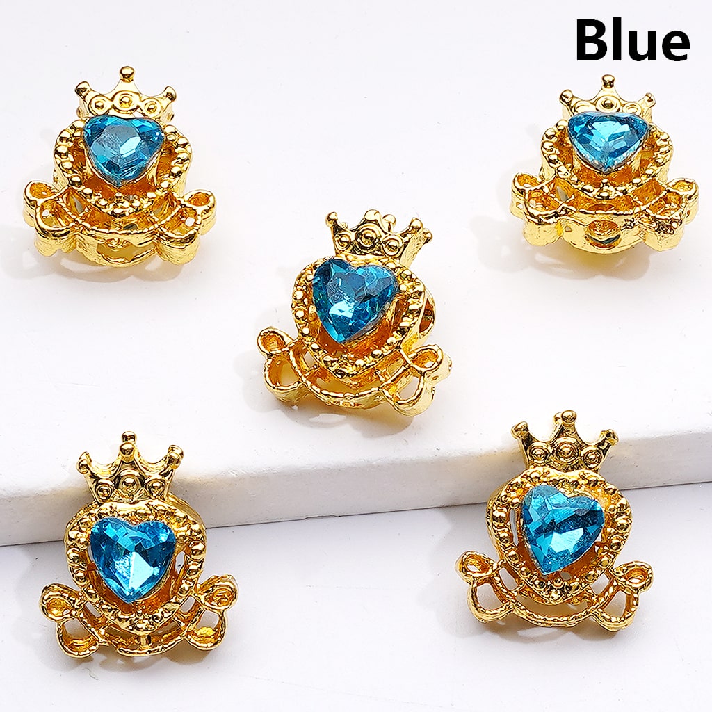 Mini Fancy Gold Alloy Heart with Crown Beads with Shiny Hearts Rhinestones, 14*16MM