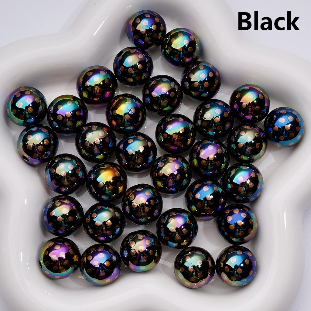 UV Coating Brown Round Spots Round Acrylic Beads, 16MM