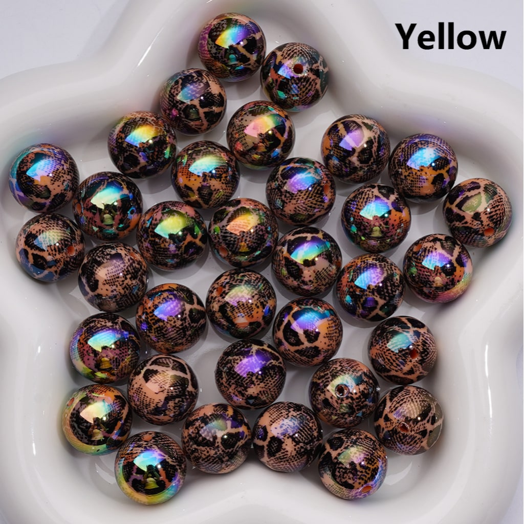 UV Coating Abstract Irreugal Black Spots Prints Round Acrylic Beads in Solid Color, 16MM