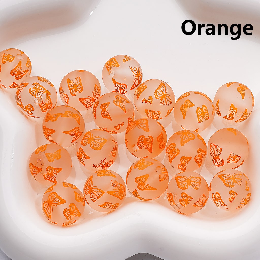 Frosted Multi-Color Cute Butterfly Prints Round Acrylic Beads, 16MM (Single Color is available for 200pcs(Whole Bag))