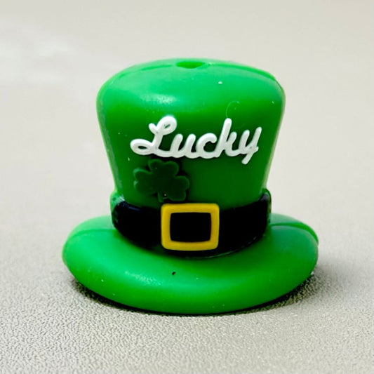 3D Green Lucky Hat Clover Saint Patrick's Day Silicone Focal Beads
