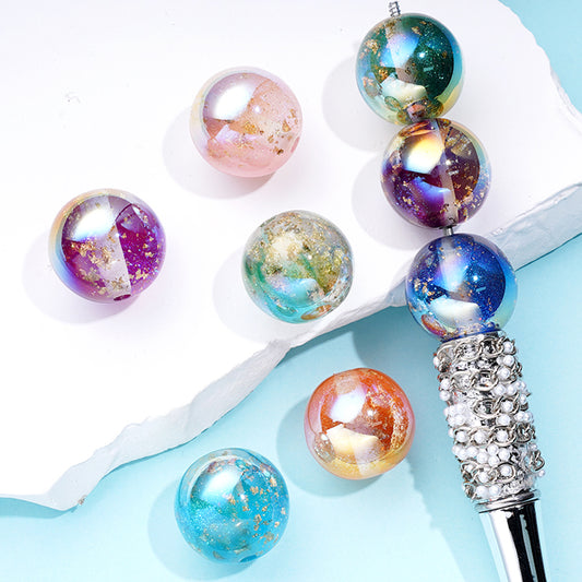 UV Coating Glitter Acrylic Beads with Gold Foil Paper Inside, Random Mix, 20MM