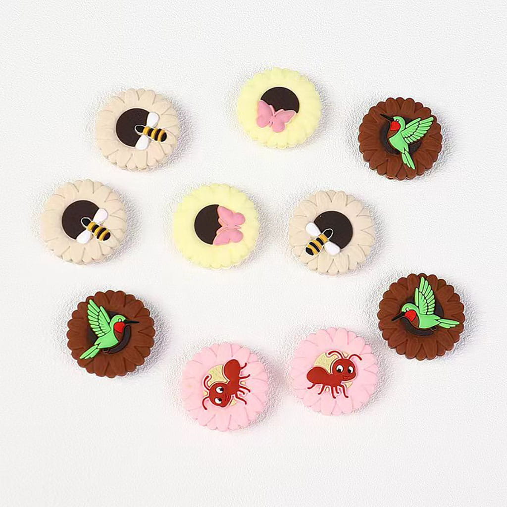 Silicone Focal Beads with Daisy and Insects Series, Multi-Color