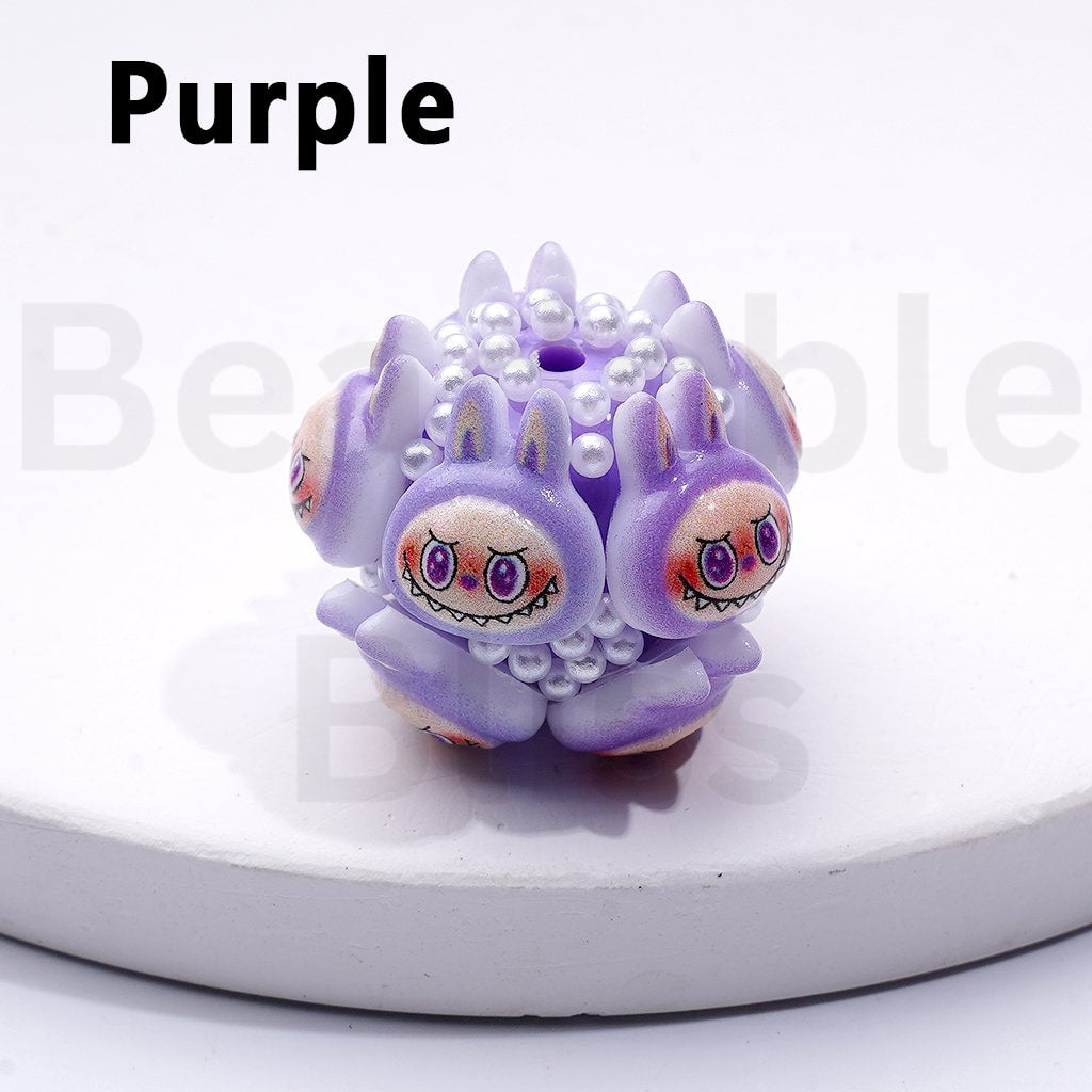 Cute  L-B-B Monster Pop Mar White Pearls Round Acrylic Beads in Solid Color, Around 20*23MM