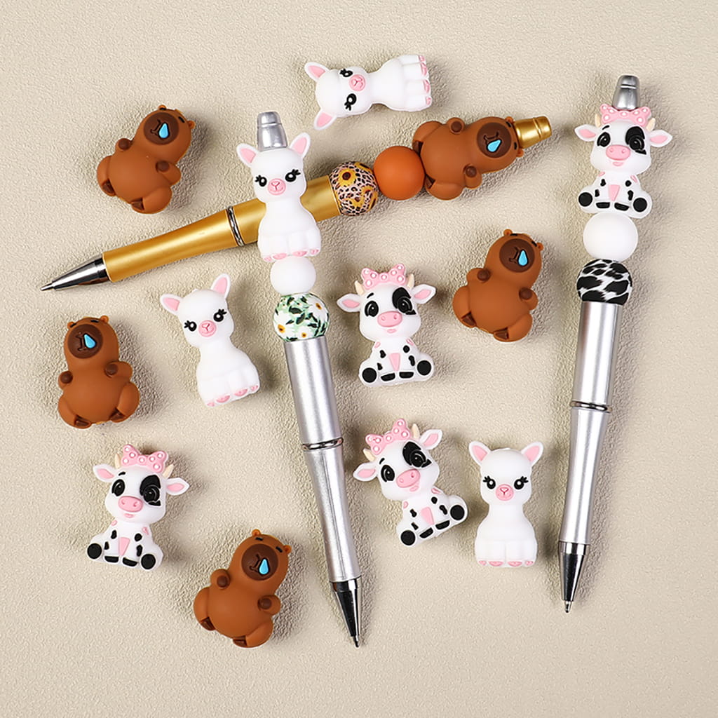Silicone Focal Beads 3D Cute Animals Series, Dairy Cattle Alpaca Capybara