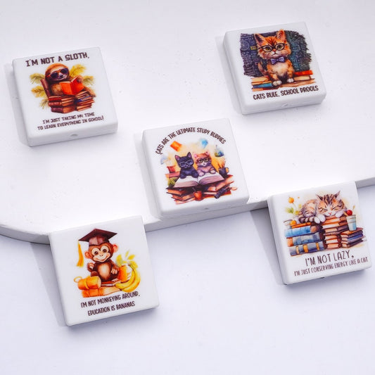 Cute Animals Sloth Cat Monkey Silicone Focal Beads, Random Mix