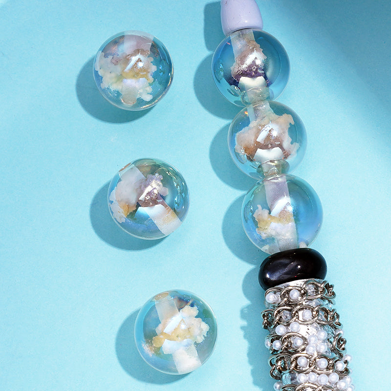 Bling Bling Shiny Clear Pink Purple Blue Clear Round Acrylic Beads Cloud Inside, 16MM