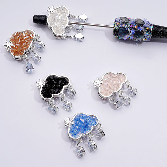Fancy Silver Alloy Cloud Rhinestone Crystal Chain Beads, Random Mix, 25*36MM