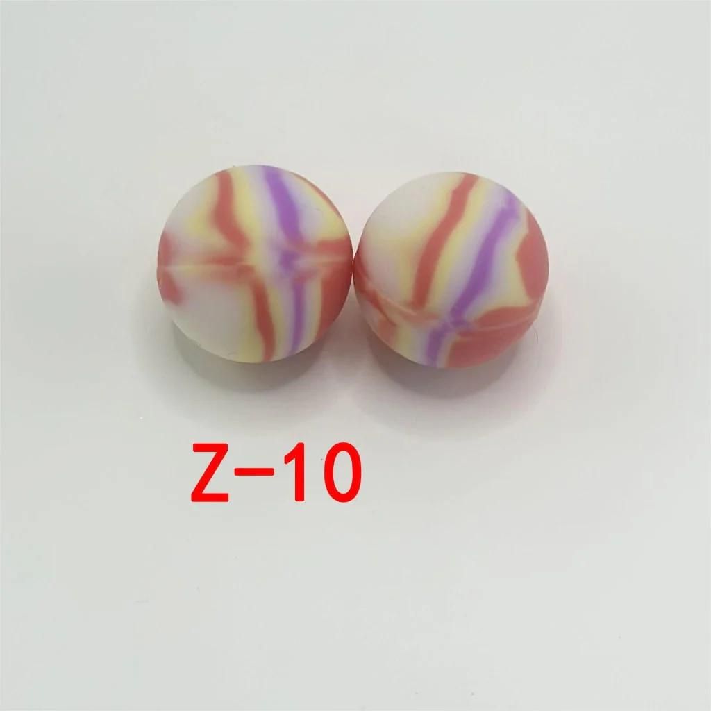 Multicolor Printed Silicone Beads with Swirls, Abstract Marble Pattern, 15mm