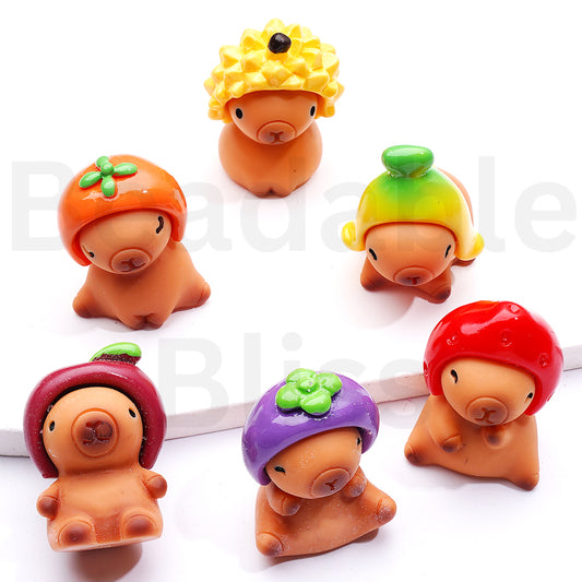 Little Cute Capybara with Fruits Hats Acrylic Beads Pen Topper Pendants Jewelry Accessories