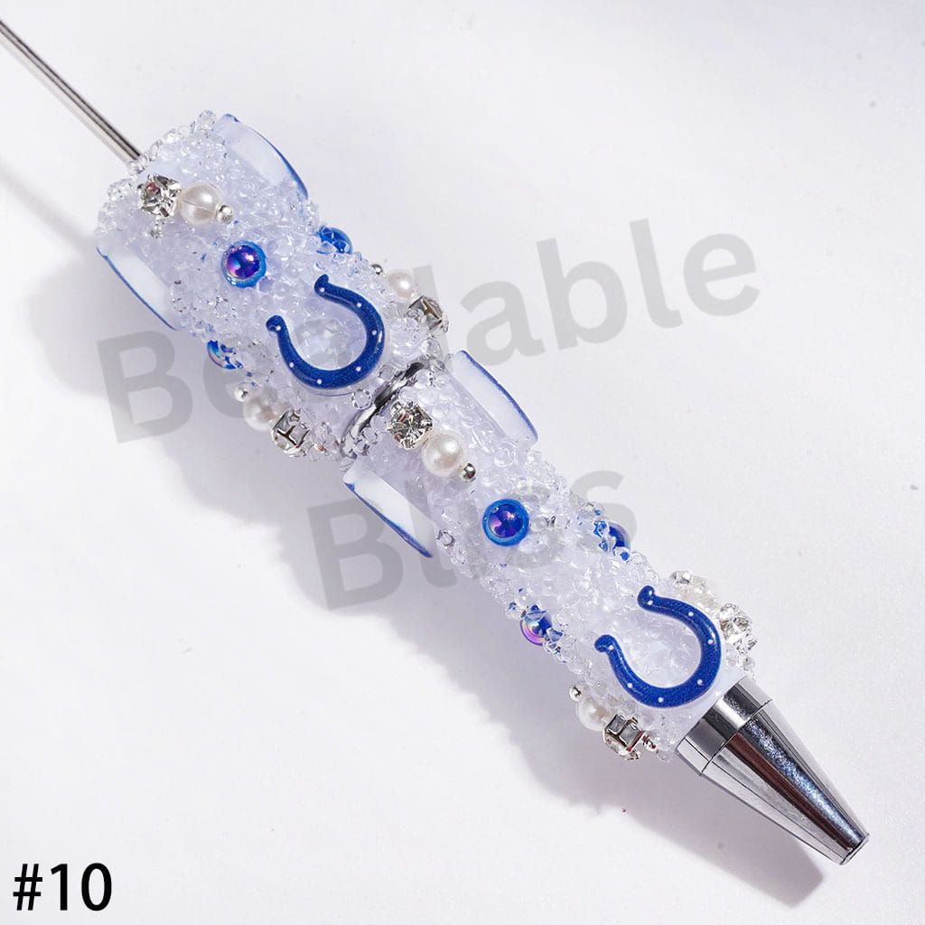 Beadable Pens with Mini Bubble Ball and Clear Rhinestone Chains, American Football Team Series (Update Other Style Later)