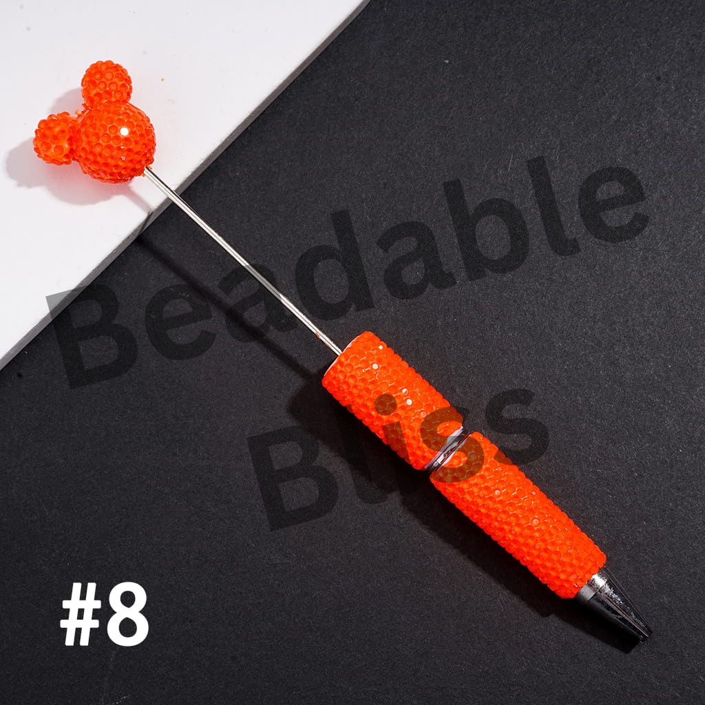 DIY Beadable Clay Pens w Mouse Head Topper, Bling Rhinestones Full Coverage the Entire Pen, Fluorescent Colors (Please Read Description)