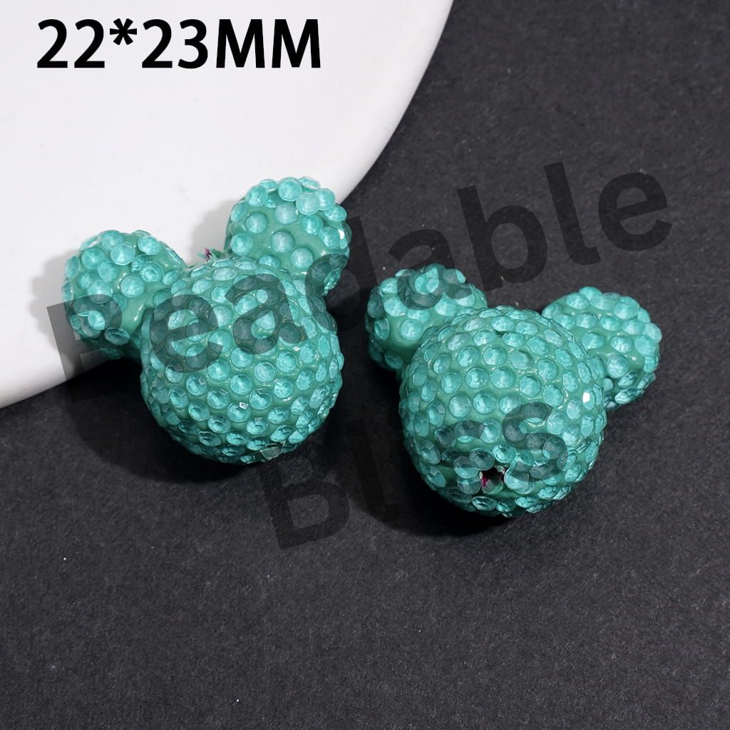 Clay Beads Mouse Head Design w Bling Rhinestones, Fluorescent Colors Around 22*23MM, Multi-Color (Please Read Description)