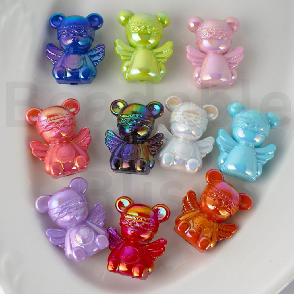 UV Coating Shiny Colorful Angel Bear Acrylic Beads, Around 30*24MM
