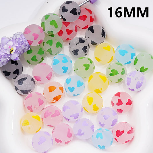 Frosted Multi-Color Hearts Prints Round Acrylic Beads, 16MM ( The Single Color is only available for 200pcs (whole bag))
