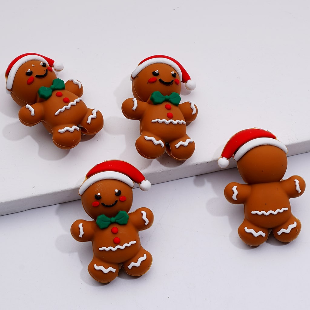 3D Christmas Series Cute Penguin Gingerbread Father Christmas's Head Tree Snowman Silicone Focal Beads