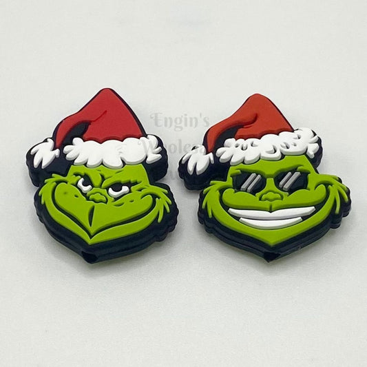 Cartoon Green Monster with Red Christmas Hat Silicone Focal Beads