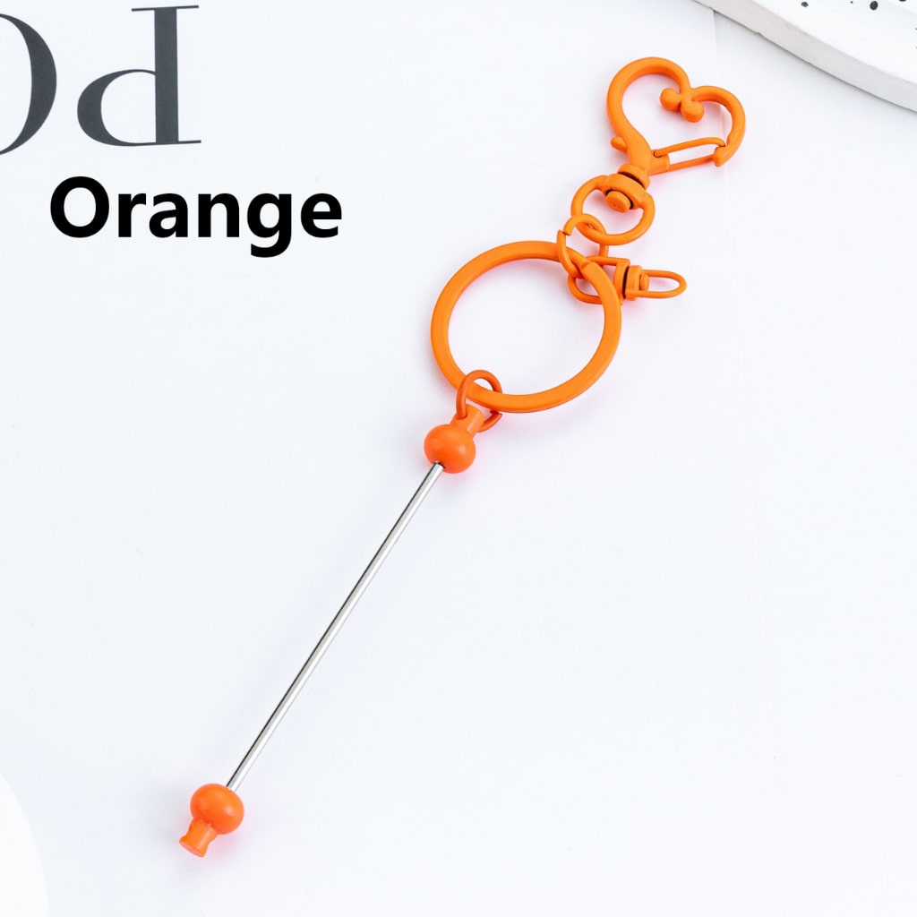 DIY Beadable Metal Keychain with Bar and Heart Shape Clasp in Solid Color, 154MM