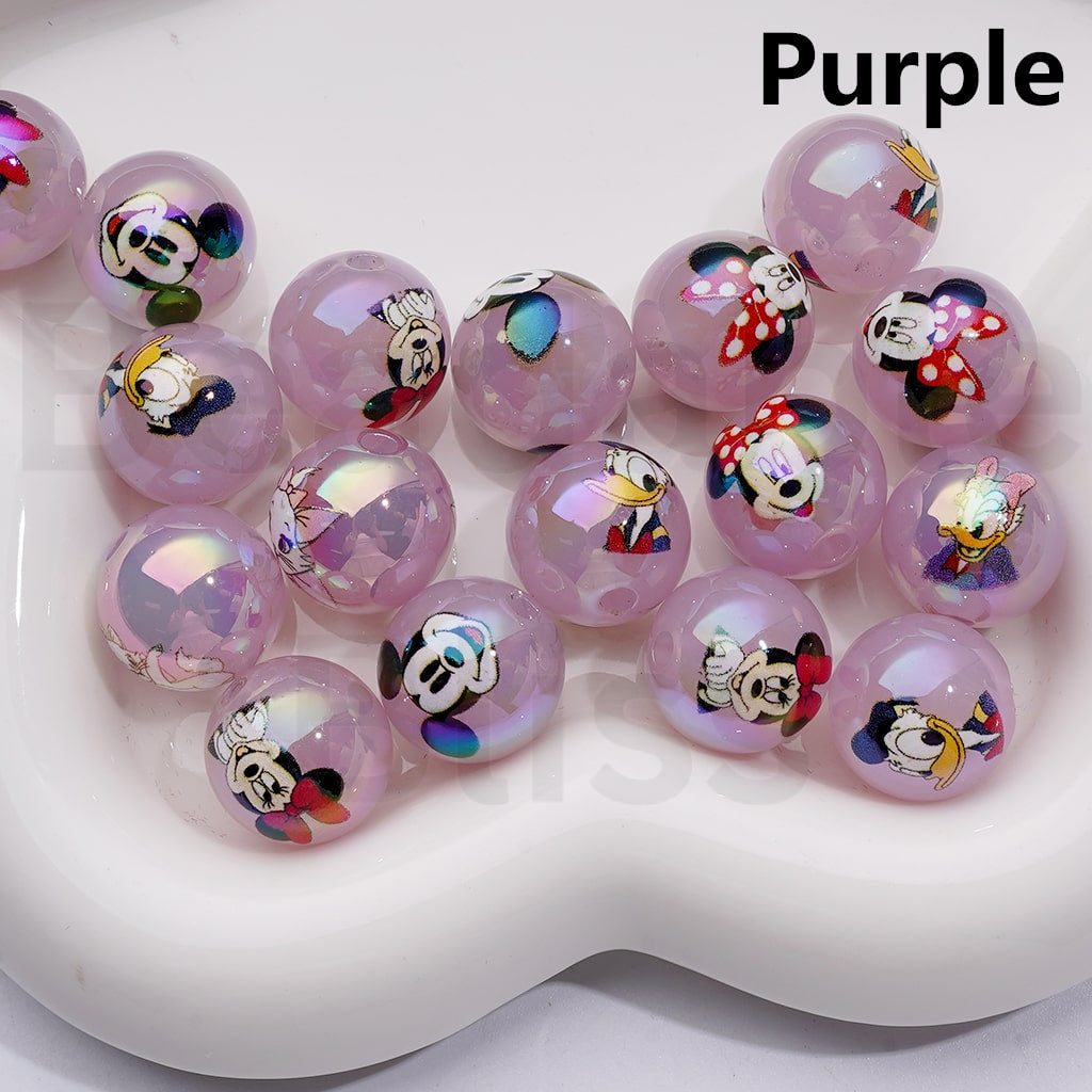 UV Coating Cute Disne Cartoon Micke Minni Mouse Donal Dais Duck Mari Cat Round Acrylic Beads in Jelly Color, 16MM (Single Color is available for 200pcs(Whole bag))