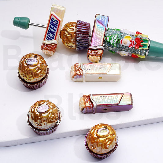 Acrylic Beads UV Coating Cute Vivid Snicker Ferrer Roche Chocolate Candy Bar Ball, Random Mix