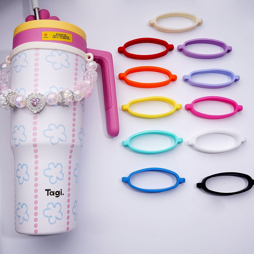 Multi-Color Silicone Stanley Cup Bottle Sleeve Cover Set Handle Strap Drawstring Ring, Around 88MM Long