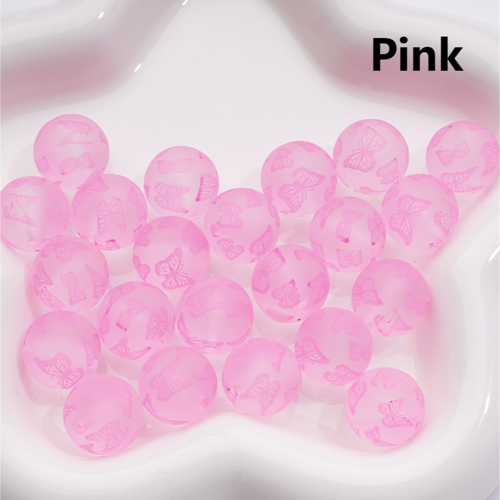 Frosted Multi-Color Cute Butterfly Prints Round Acrylic Beads, 16MM (Single Color is available for 200pcs(Whole Bag))