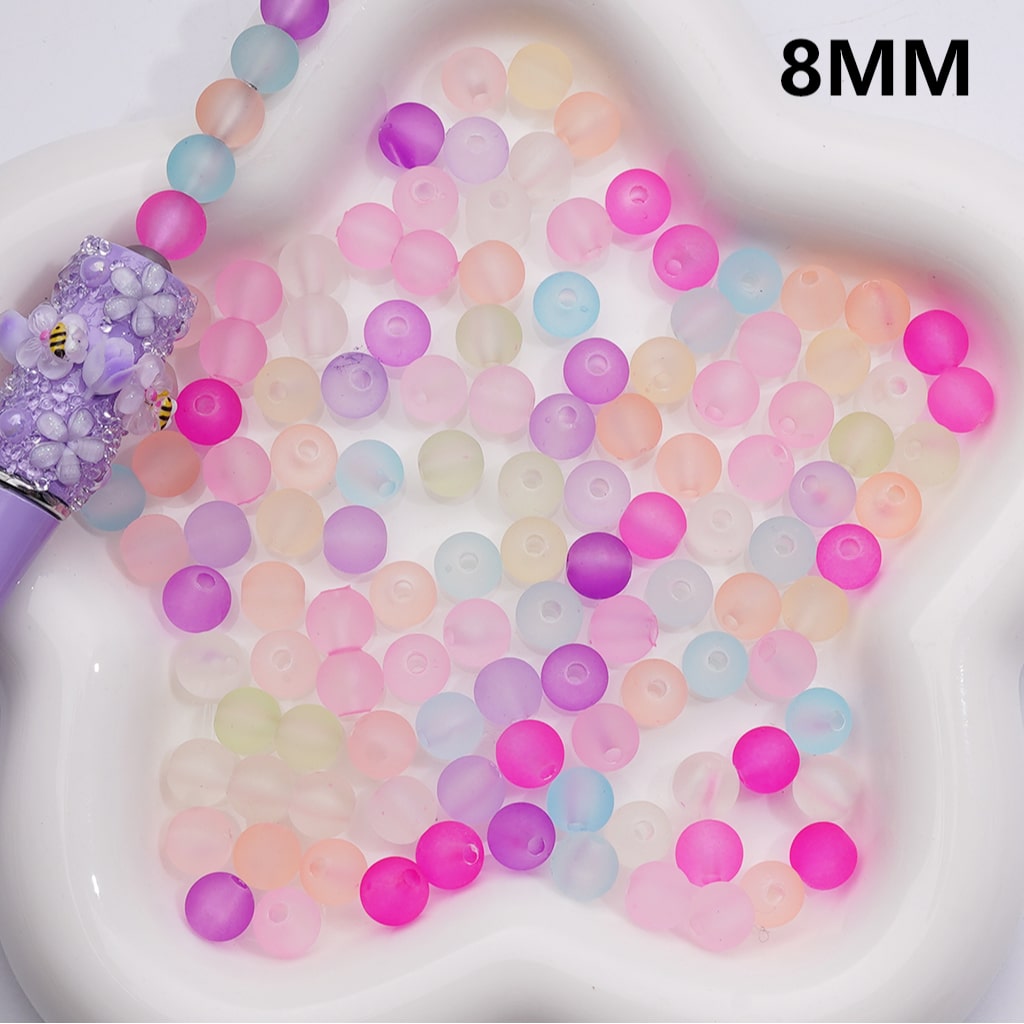 Frosted Matte Translucent Multi-Color Round Acrylic Beads, 8MM