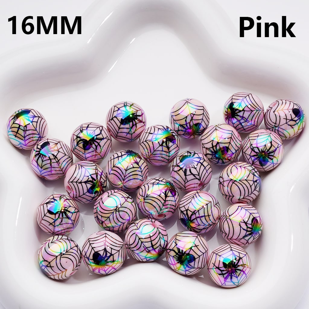 UV Coating Halloween Spider Web Round Acrylic Beads,16MM (Single Color is available for 200pcs(Whole Bag))