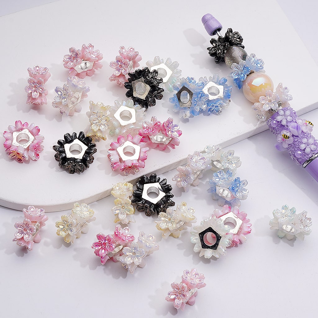 Shiny Multi-Color Flower Silver Alloy Pentagon Shape Spacer,  19MM
