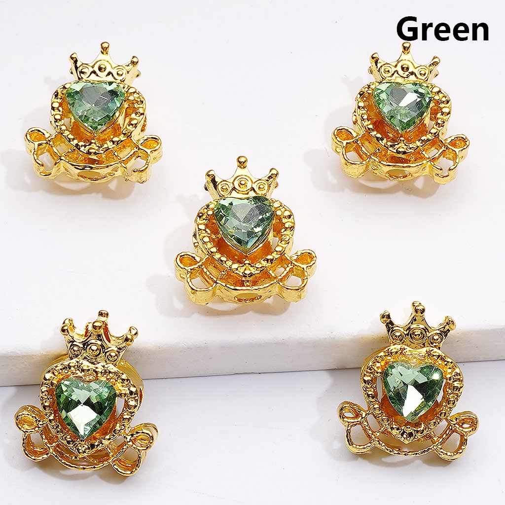 Mini Fancy Gold Alloy Heart with Crown Beads with Shiny Hearts Rhinestones, 14*16MM
