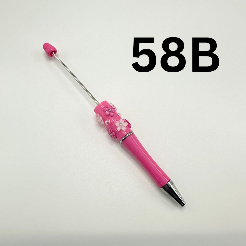 Beaded Pens in Solid Colors with Acrylic Flower and Clear Rhinestone