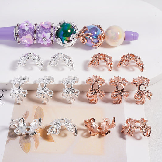 Fancy Bead Cages with Bowtie, Alloy Bead Cap (They Fit 16MM Beads), Silver & Rose Gold