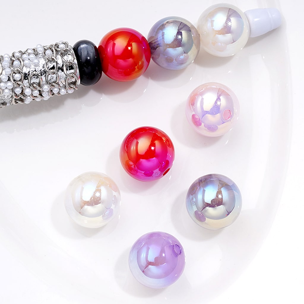 UV Coating Luminous Abstract Cloud Round Acrylic Beads, Random Mix, 16MM