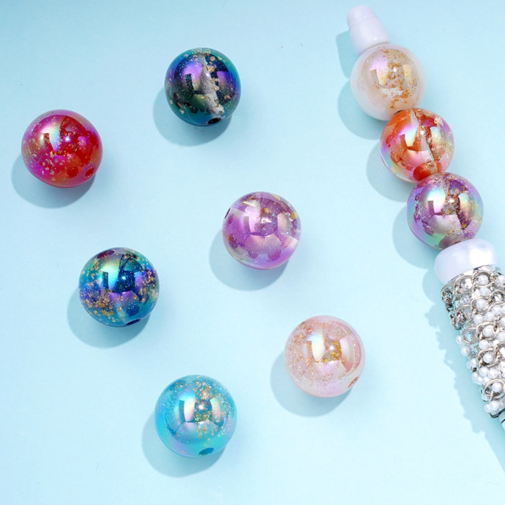 Glittery Gold Foil Paper Inside Round Acrylic Beads, Random Mix, 16MM