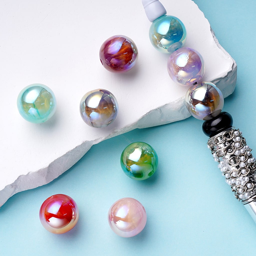 Resin Beads with Marble Pattern Extra Glossy UV Finish Random Mix 16mm