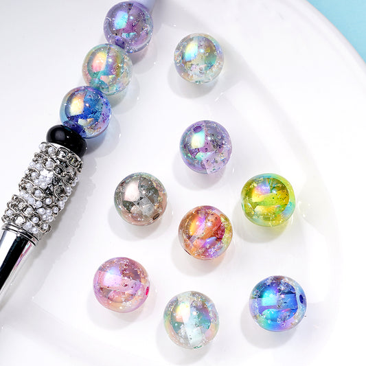 半透明UVコーティングアクリルビーズ（内側に金箔紙入り）、ランダムミックス、16MM