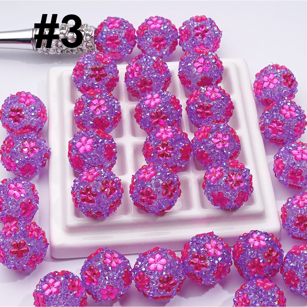 Cute Flowers Mini Shiny Cone Shape Rhinestones Clear Round Acrylic Beads, 20MM