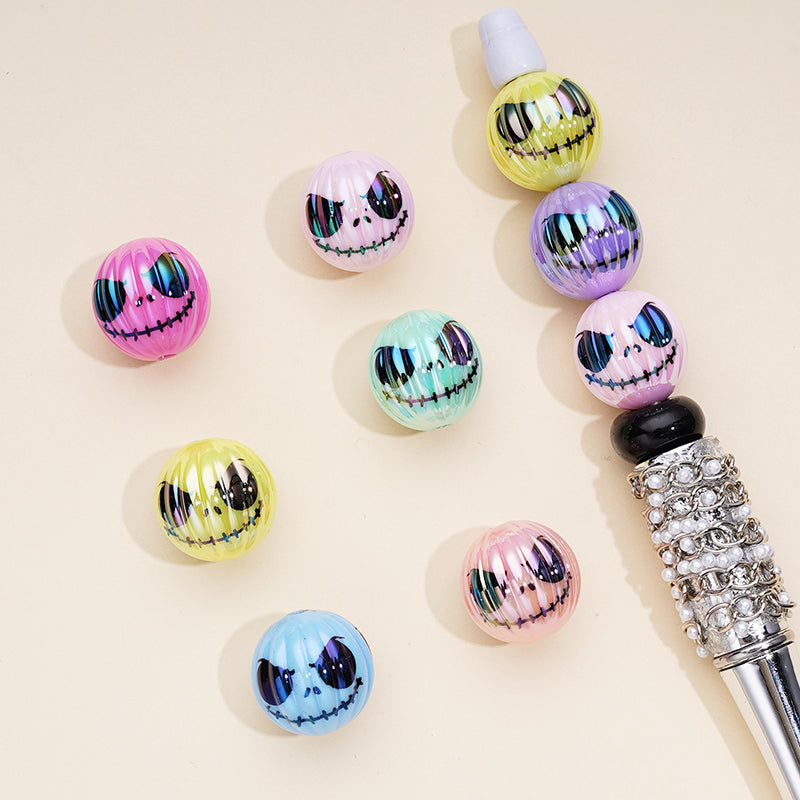 UV Coating Jac Face Christmas Halloween Pumpkin Round Acrylic Beads, Random Mix, 16MM