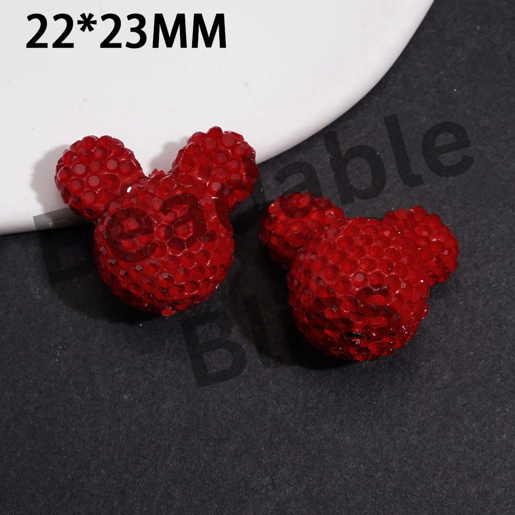 Clay Beads Mouse Head Design w Bling Rhinestones, Fluorescent Colors Around 22*23MM, Multi-Color (Please Read Description)